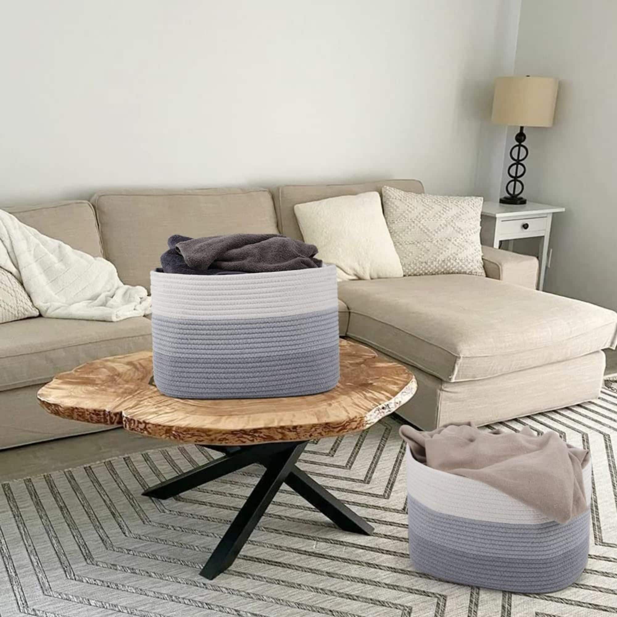 NEX™ Gray & White Cotton Rope Storage Baskets, 3ct.